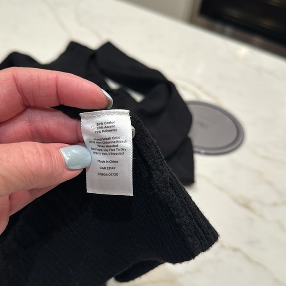 Black Talbots cable knit sweater with button detail at left shoulder. L. Worn 3x - Picture 4 of 5